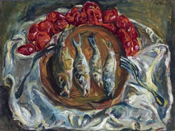 印象派の静物画 Painting - 魚とトマト 1924年 チャイム・スーティン 印象派の静物画
